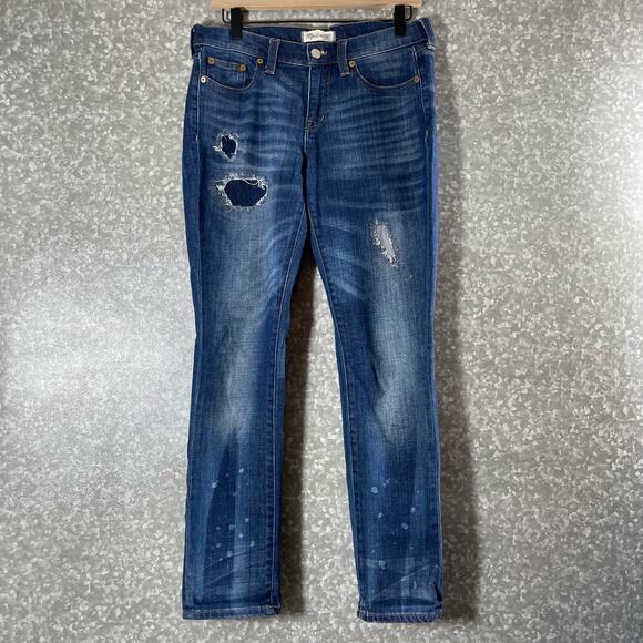 Madewell Rip & Repair Edition Mid Rise Slim Boyjean Jeans - 26 - Medium Wash - Picture 2 of 10